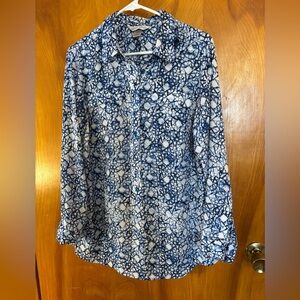 Christopher & Banks Abstract Blue and White Top